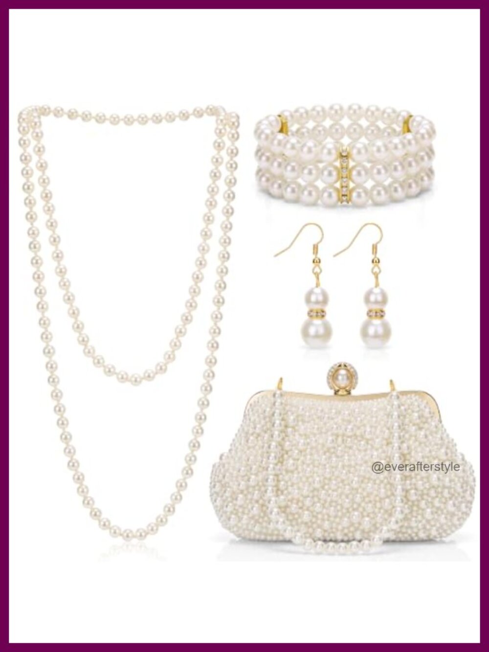 Pearl Crystal Beaded Clutch Necklace Earrings Bracelet Set Formal Jewelry